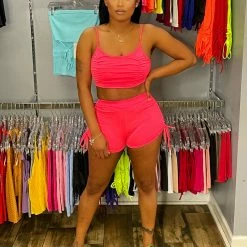 Head Over Heels: All In One Boutique Apparel Jackie Short Set- Neon Pink