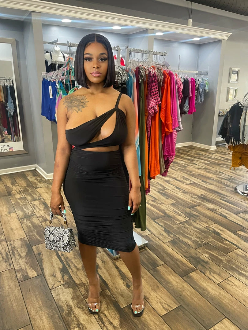 Head Over Heels: All In One Boutique Make You Blush Dress- Black Apparel