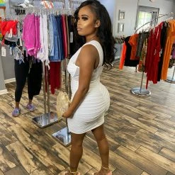 Head Over Heels: All In One Boutique Apparel Flirtatious Honey Dress- White