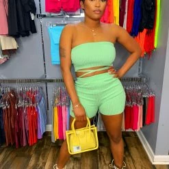 Head Over Heels: All In One Boutique Girlie Short Set- Mint Apparel