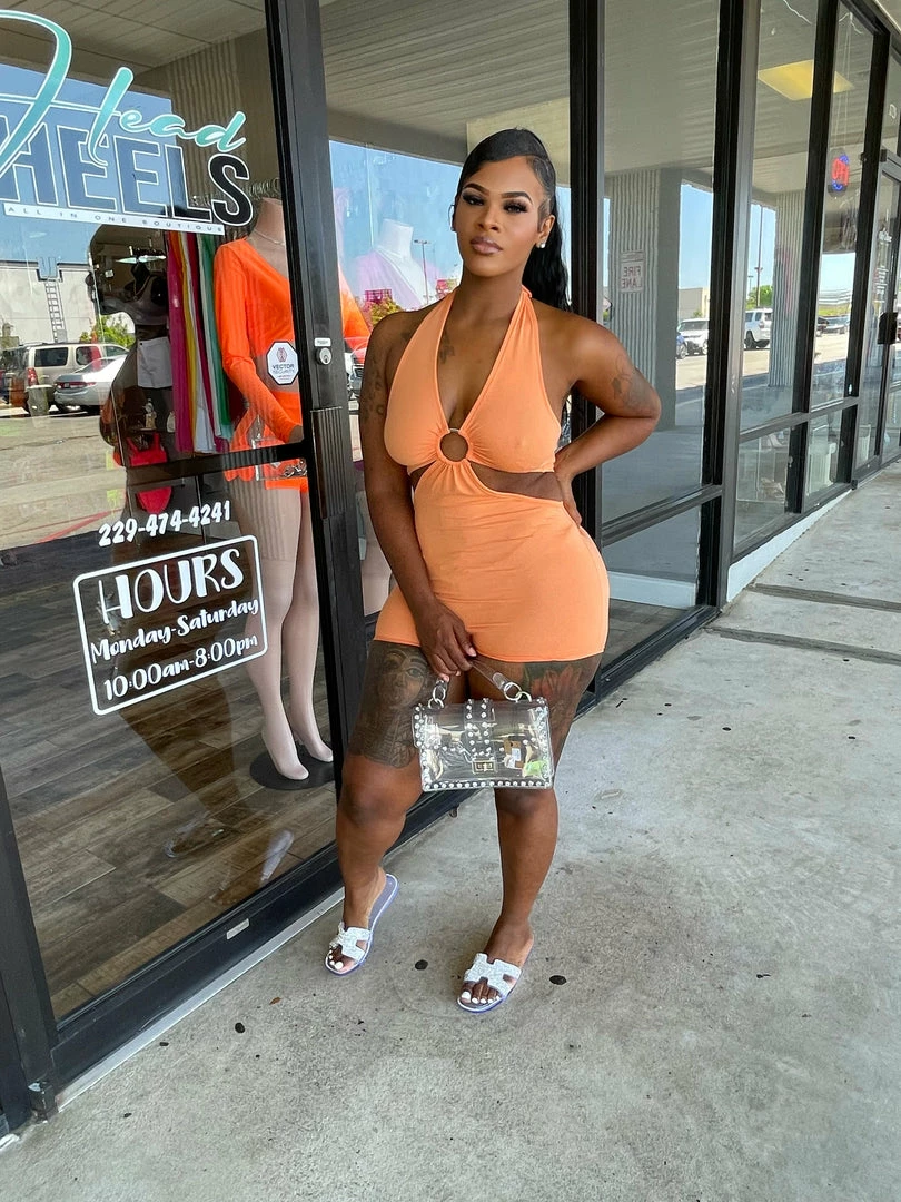 Head Over Heels: All In One Boutique Hot Summer Nights Romper- Orange