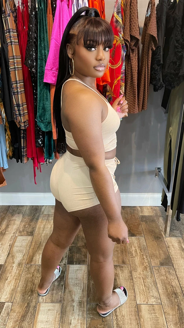 Head Over Heels: All In One Boutique Paisley Short Set- Nude