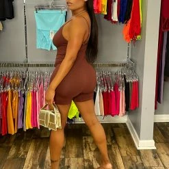 Head Over Heels: All In One Boutique Lounge Romper- Brown