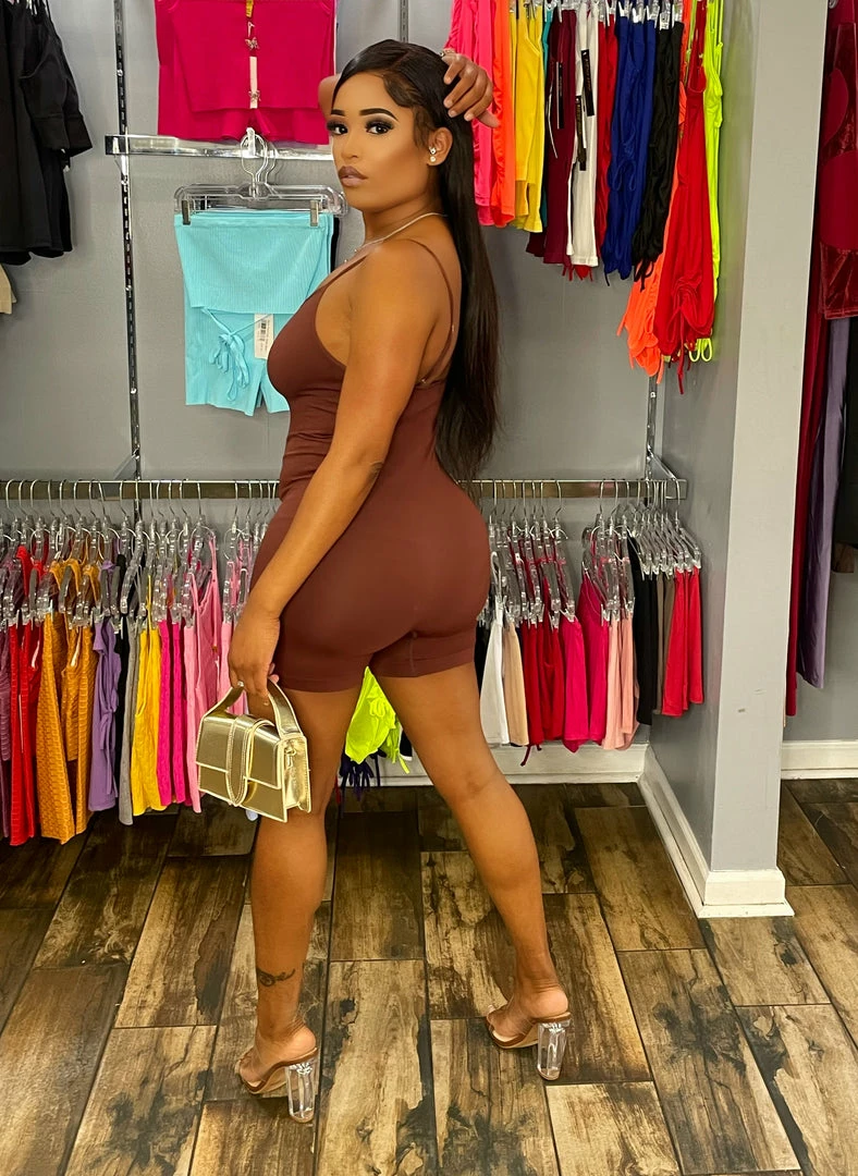 Head Over Heels: All In One Boutique Lounge Romper- Brown