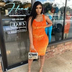 Head Over Heels: All In One Boutique Miss Velvet Dress- Orange