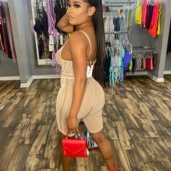 Head Over Heels: All In One Boutique Apparel Laced Up Romper- Nude