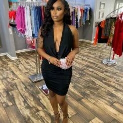 Head Over Heels: All In One Boutique Plunge Dress- Black