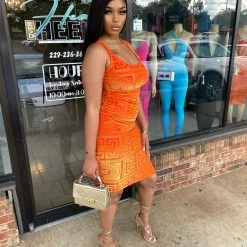 Head Over Heels: All In One Boutique Miss Velvet Dress- Orange