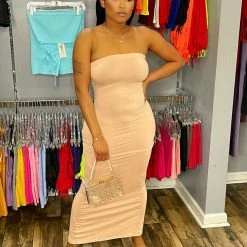 Head Over Heels: All In One Boutique Long Tube Dress- Nude Apparel