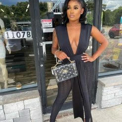 Head Over Heels: All In One Boutique Paisley Pant Set- Black Apparel