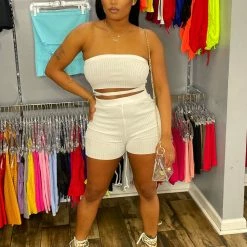 Head Over Heels: All In One Boutique Girlie Short Set- White