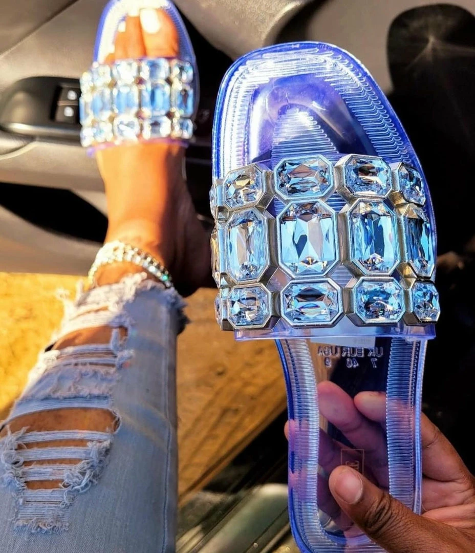 Head Over Heels: All In One Boutique Footwear Jeweled Sandals- Clear