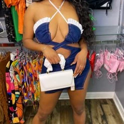 Head Over Heels: All In One Boutique Apparel Sammie Dress- Denim/White