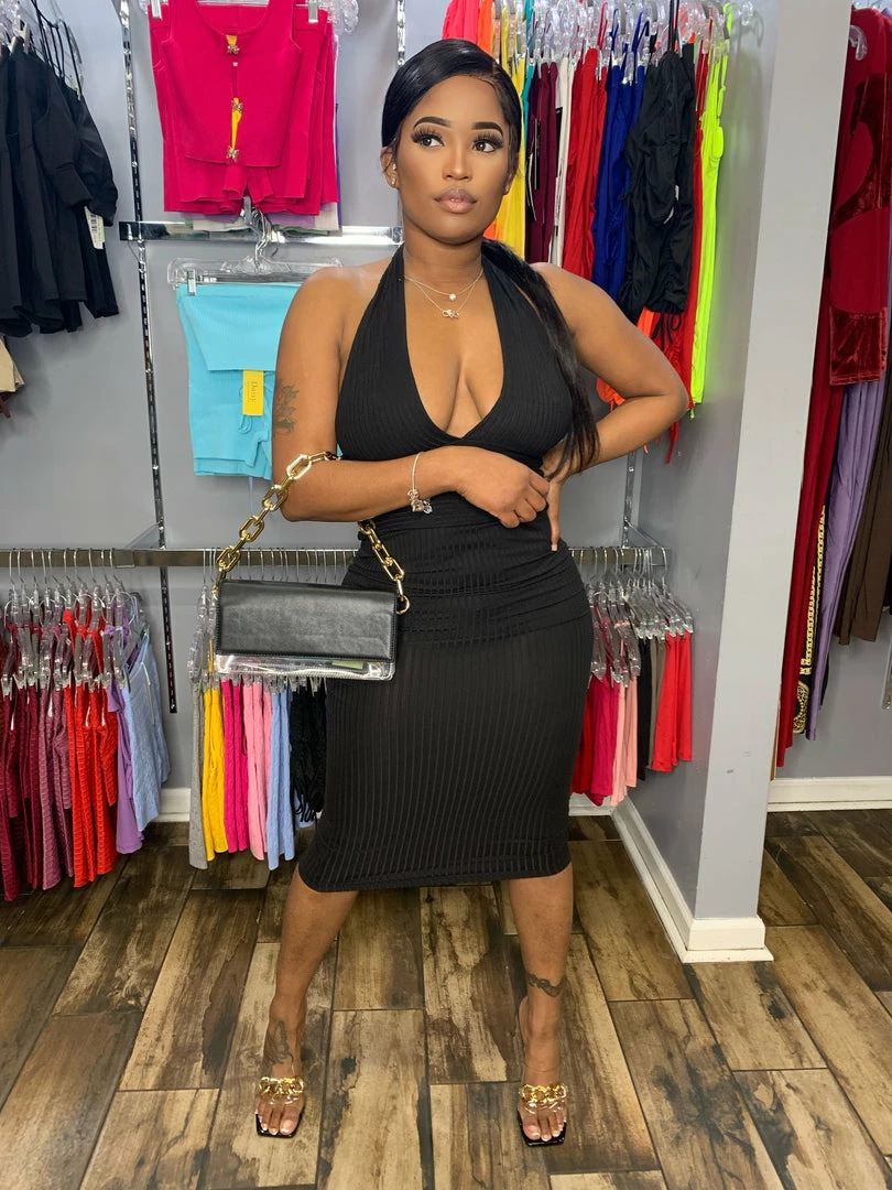Head Over Heels: All In One Boutique Halter Dress- Black Apparel