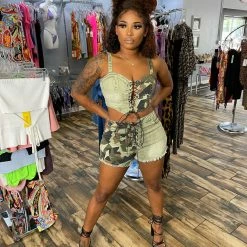 Head Over Heels: All In One Boutique Malia Babe Short Set- Olive Apparel