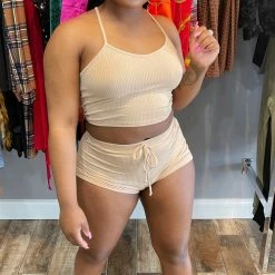 Head Over Heels: All In One Boutique Paisley Short Set- Nude