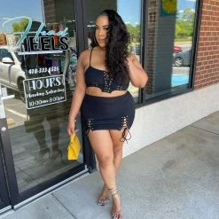 Head Over Heels: All In One Boutique Britt Skirt Set- Black Apparel