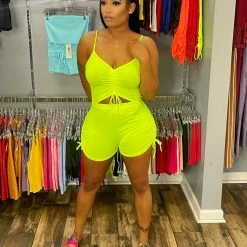 Head Over Heels: All In One Boutique Meg Romper- Neon Yellow