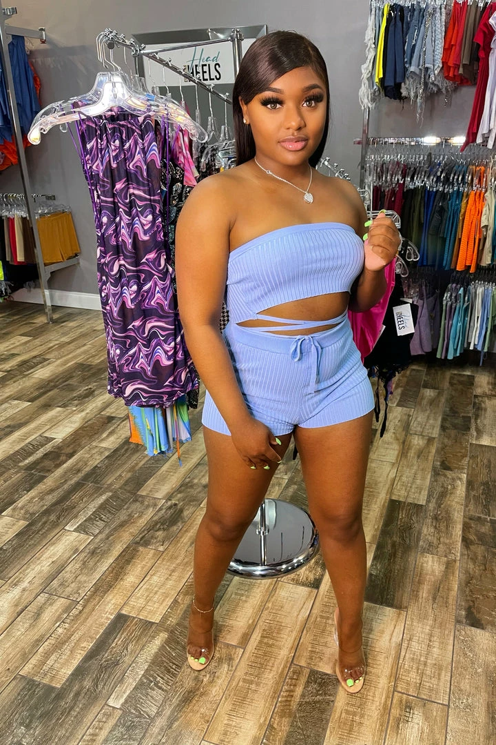 Head Over Heels: All In One Boutique Girlie Short Set- Light Blue