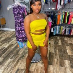 Head Over Heels: All In One Boutique Girlie Short Set- Yellow Apparel