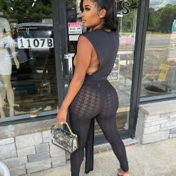 Head Over Heels: All In One Boutique Paisley Pant Set- Black Apparel