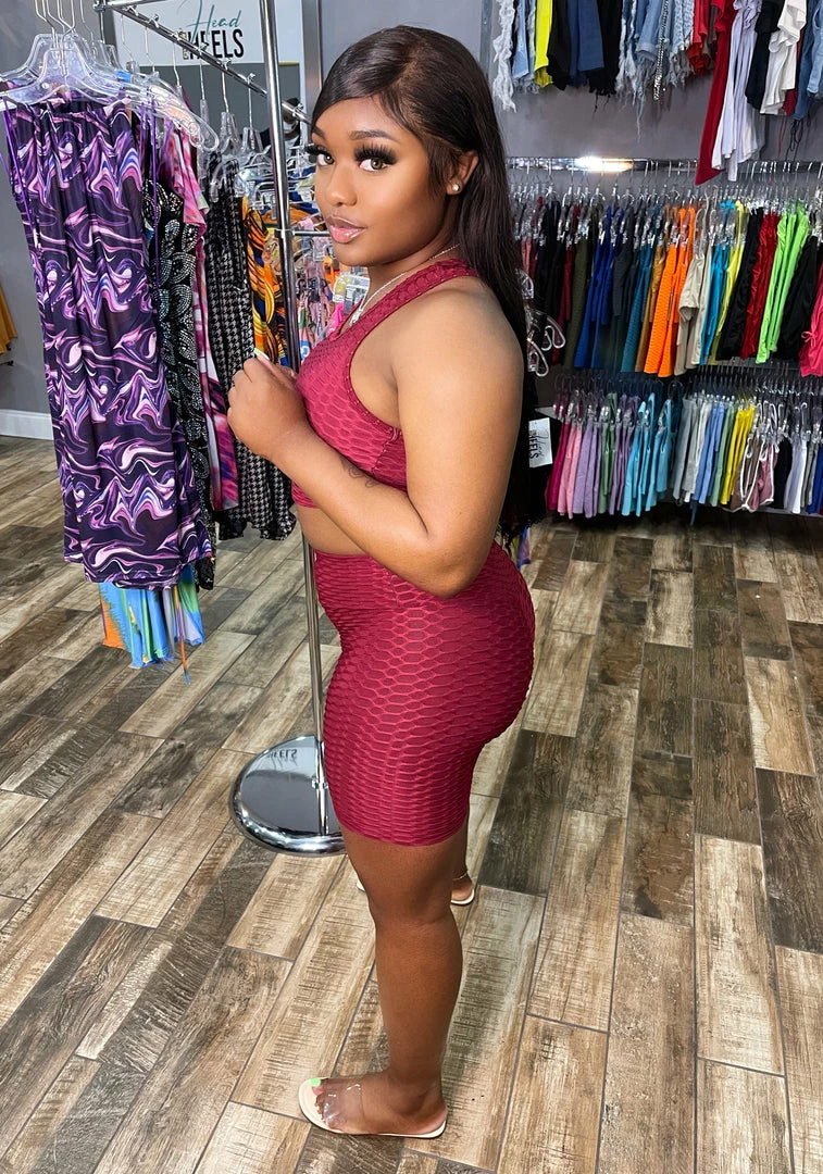 Head Over Heels: All In One Boutique Apparel Brazilian Short Set- Burgundy