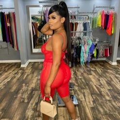 Head Over Heels: All In One Boutique Laced Up Romper- Red Apparel