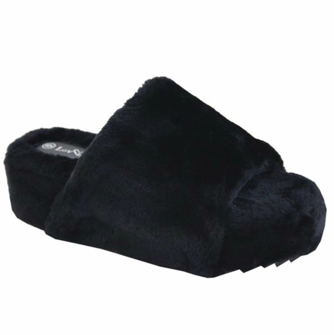 Head Over Heels: All In One Boutique Fur Frenzy Platform Sandal- Black