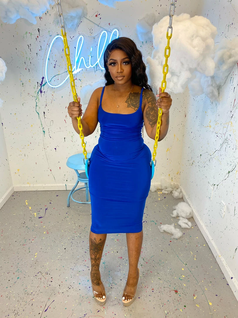 Head Over Heels: All In One Boutique Sundress Szn Dress- Blue Apparel