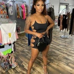 Head Over Heels: All In One Boutique Cut Me Out Short Set- Black