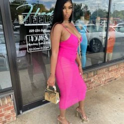 Head Over Heels: All In One Boutique Date Night Mesh Dress- Pink Apparel