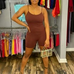 Head Over Heels: All In One Boutique Lounge Romper- Brown