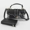 Head Over Heels: Bundle And Shoetique Studded Two In One Clutch- Black/ Silver