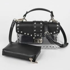 Head Over Heels: Bundle And Shoetique Studded Two In One Clutch- Black/ Silver