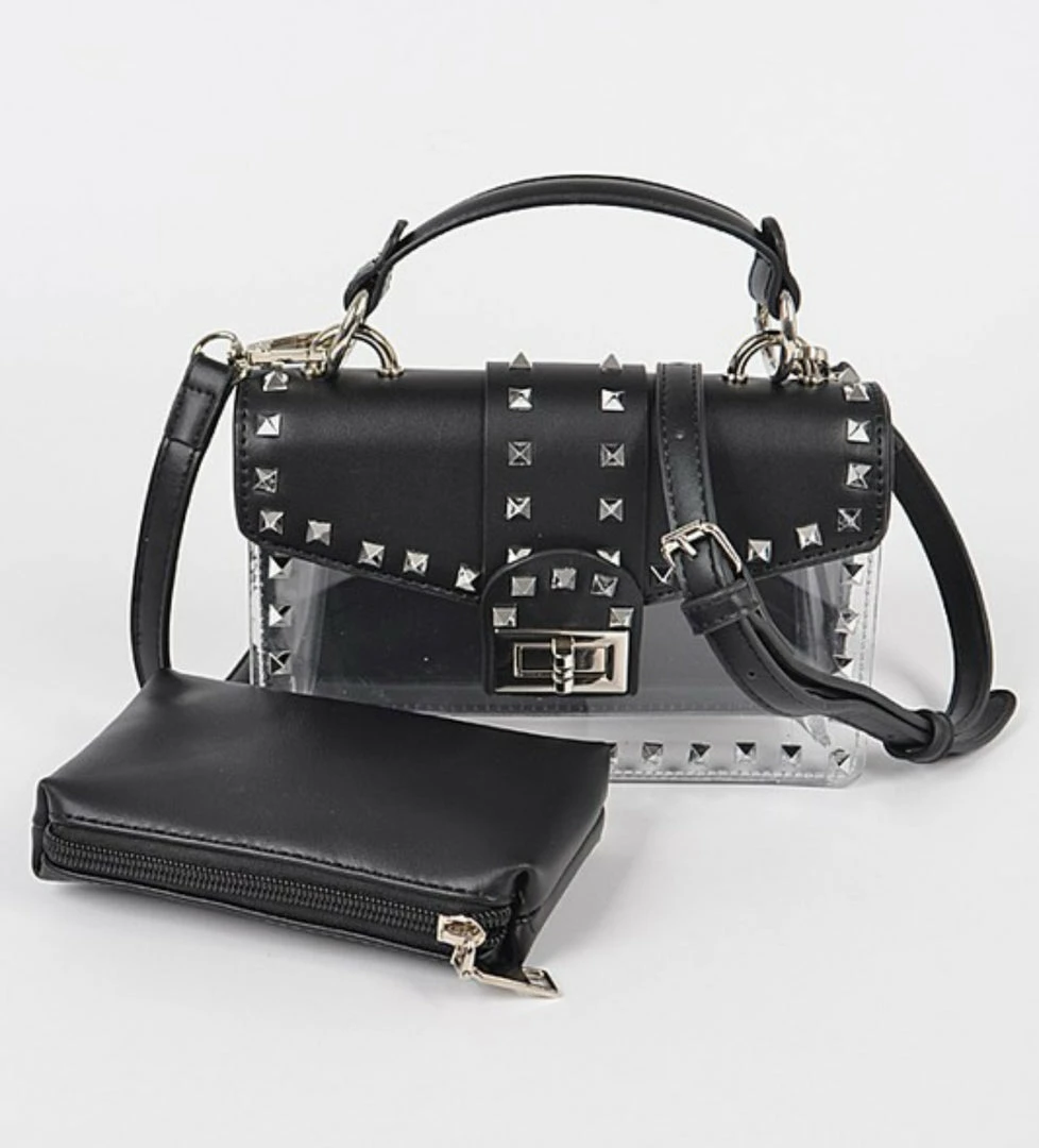 Head Over Heels: Bundle And Shoetique Studded Two In One Clutch- Black/ Silver