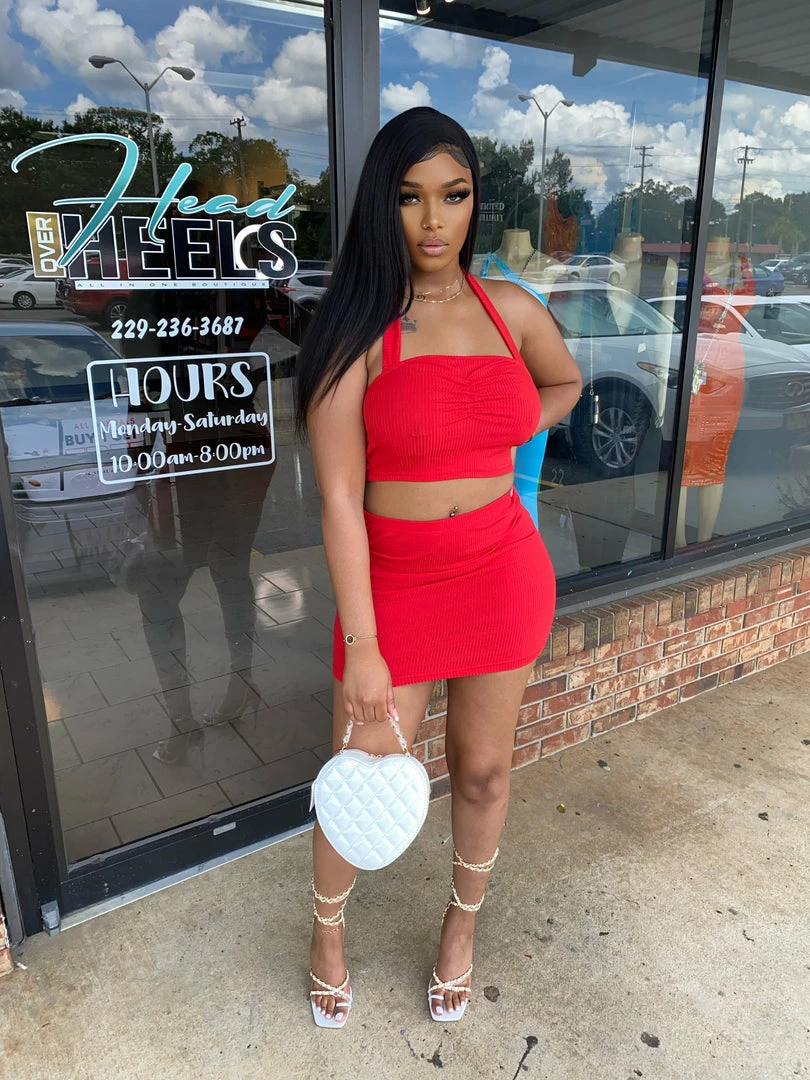 Head Over Heels: All In One Boutique Brantley Skirt Set- Red