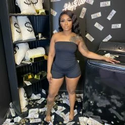 Head Over Heels: All In One Boutique Jailyn Romper- Black Apparel