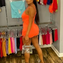 Head Over Heels: All In One Boutique Apparel Meg Romper- Neon Orange