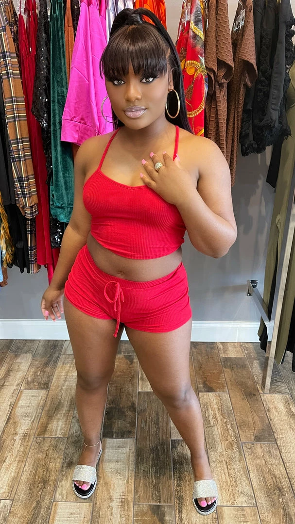 Head Over Heels: All In One Boutique Paisley Short Set- Red Apparel