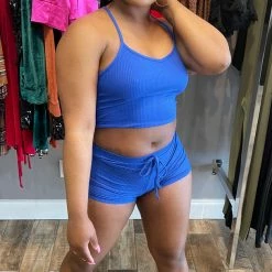 Head Over Heels: All In One Boutique Paisley Short Set- Blue Apparel