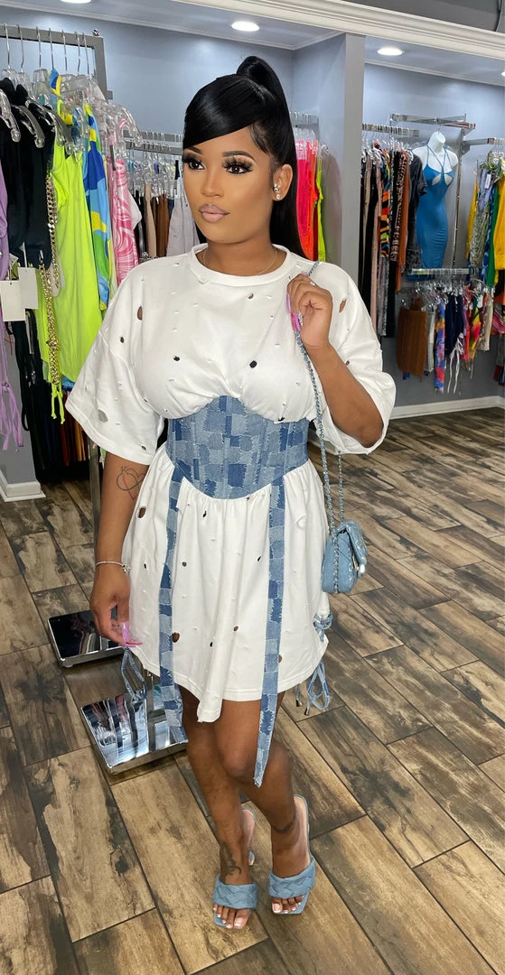 Head Over Heels: All In One Boutique Apparel Denim In Distress Dress